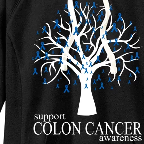 Support Colon Cancer Awareness Ribbon Tree Women's Fleece Hoodie