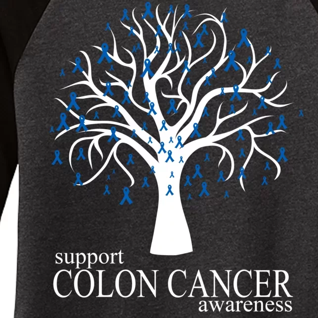 Support Colon Cancer Awareness Ribbon Tree Women's Tri-Blend 3/4-Sleeve Raglan Shirt