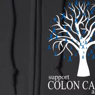 Support Colon Cancer Awareness Ribbon Tree Full Zip Hoodie