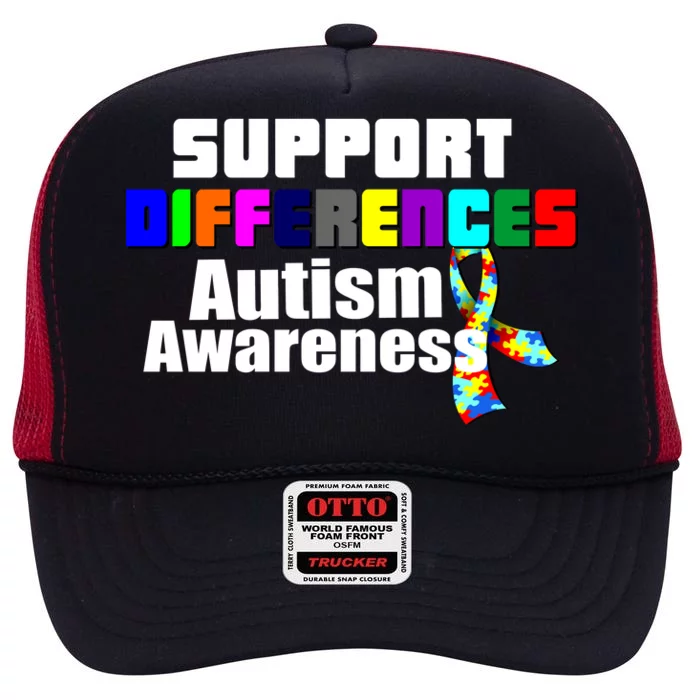 Support Differences Autism Awareness High Crown Mesh Trucker Hat