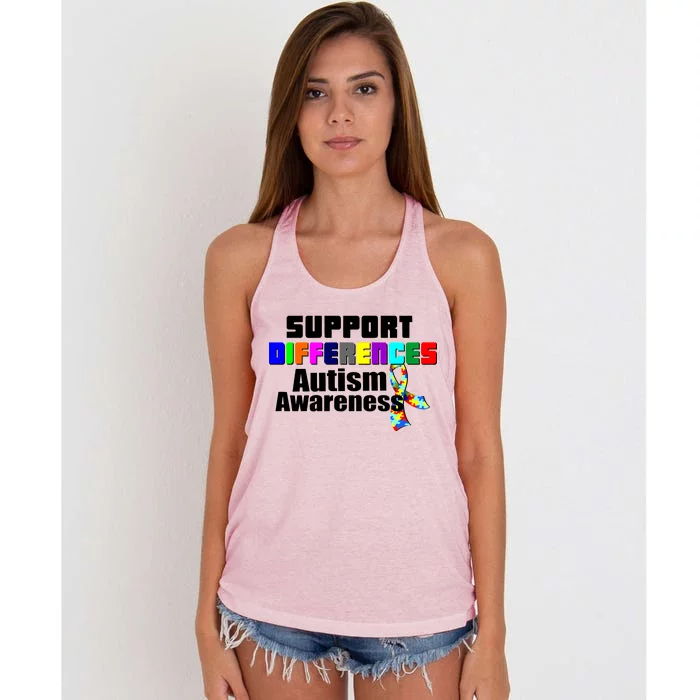 Support Differences Autism Awareness Women's Knotted Racerback Tank