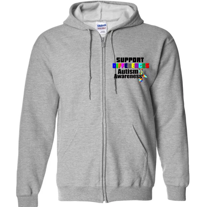 Support Differences Autism Awareness Full Zip Hoodie