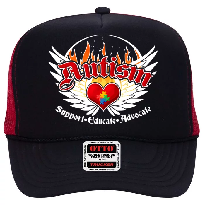 Support Educate Advocate - Autism Flames High Crown Mesh Trucker Hat