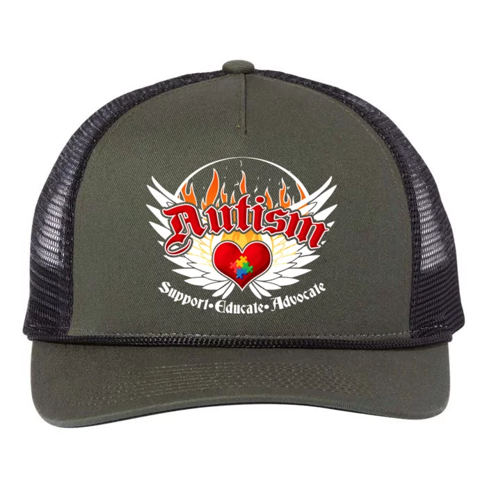 Support Educate Advocate - Autism Flames Retro Rope Trucker Hat Cap