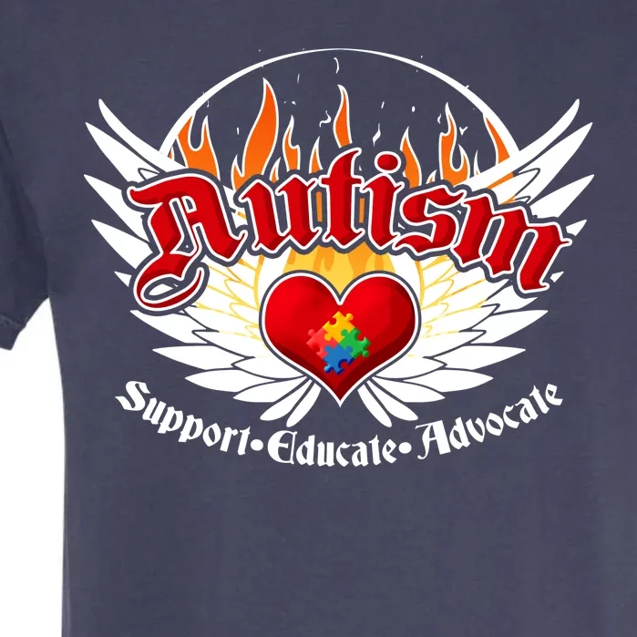 Support Educate Advocate - Autism Flames Garment-Dyed Heavyweight T-Shirt