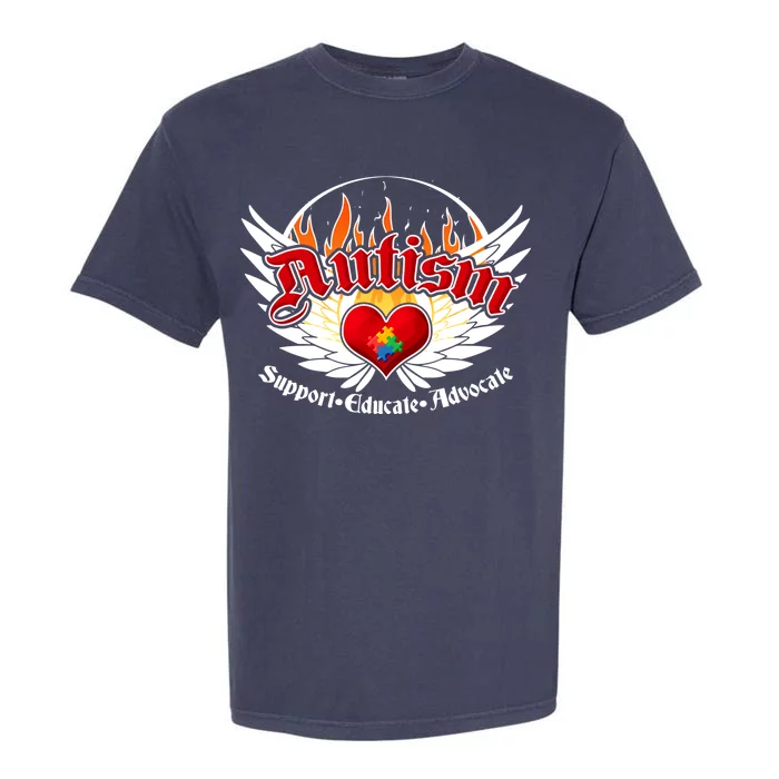 Support Educate Advocate - Autism Flames Garment-Dyed Heavyweight T-Shirt