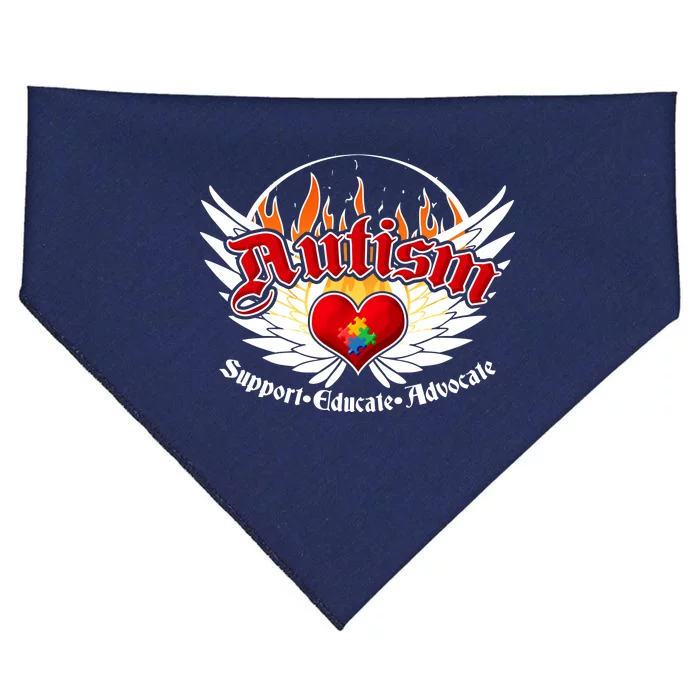 Support Educate Advocate - Autism Flames USA-Made Doggie Bandana