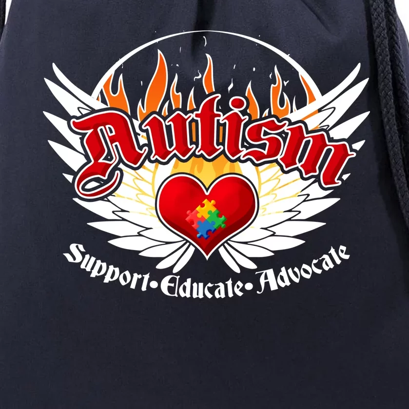 Support Educate Advocate - Autism Flames Drawstring Bag