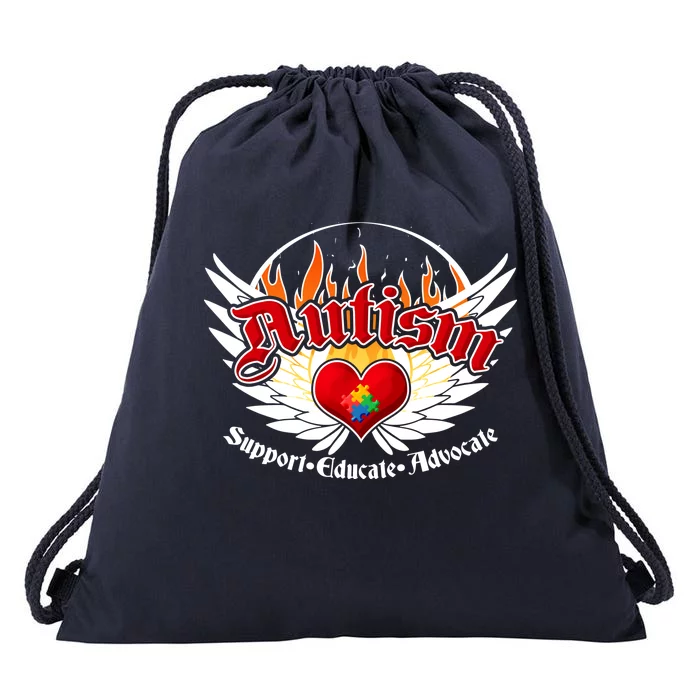 Support Educate Advocate - Autism Flames Drawstring Bag