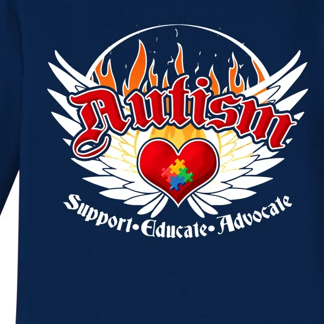 Support Educate Advocate - Autism Flames Baby Long Sleeve Bodysuit