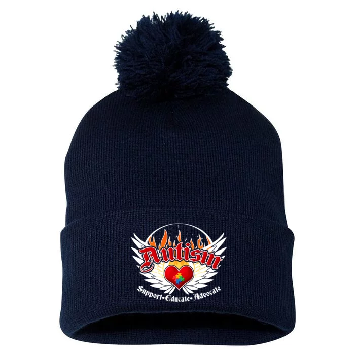 Support Educate Advocate - Autism Flames Pom Pom 12in Knit Beanie