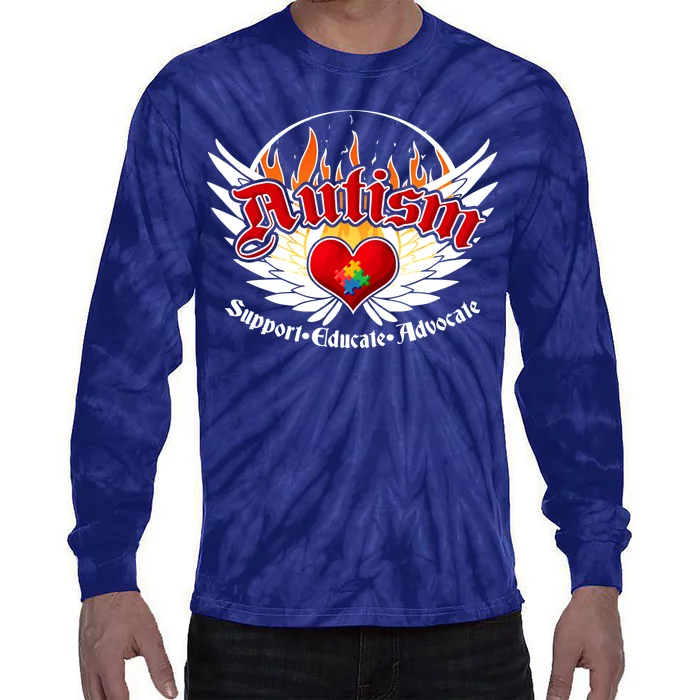 Support Educate Advocate - Autism Flames Tie-Dye Long Sleeve Shirt