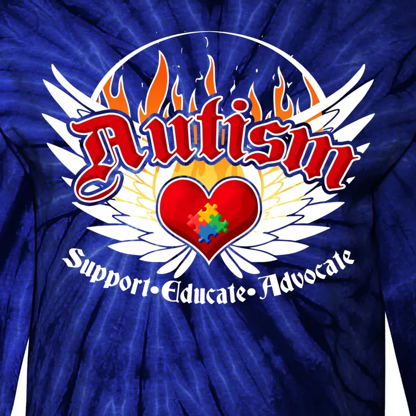 Support Educate Advocate - Autism Flames Tie-Dye Long Sleeve Shirt