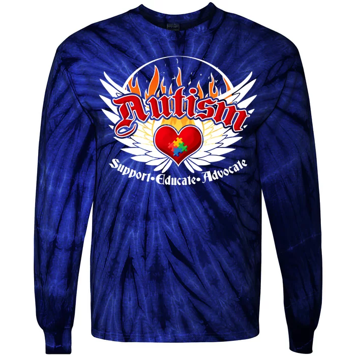 Support Educate Advocate - Autism Flames Tie-Dye Long Sleeve Shirt