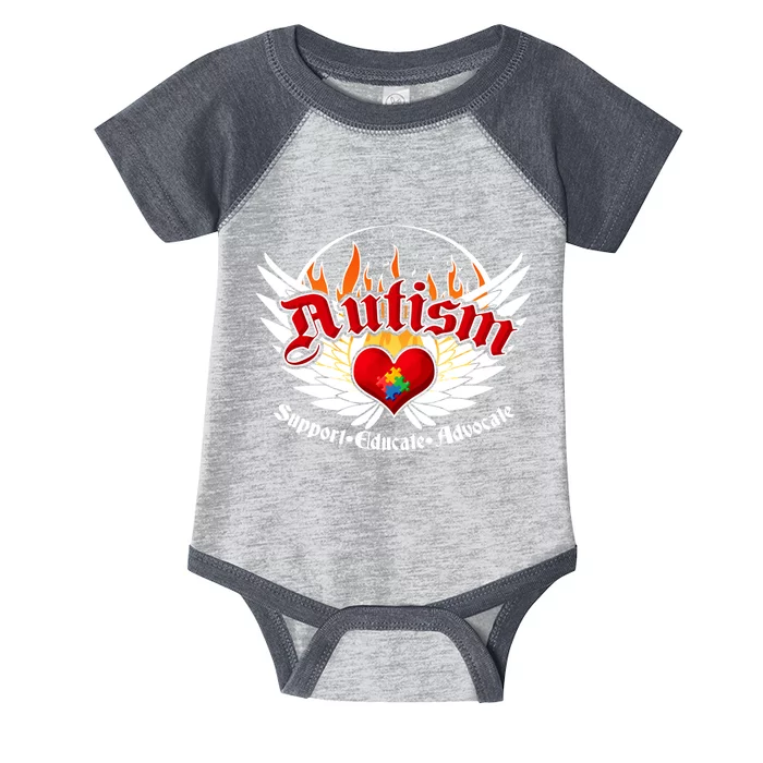 Support Educate Advocate - Autism Flames Infant Baby Jersey Bodysuit