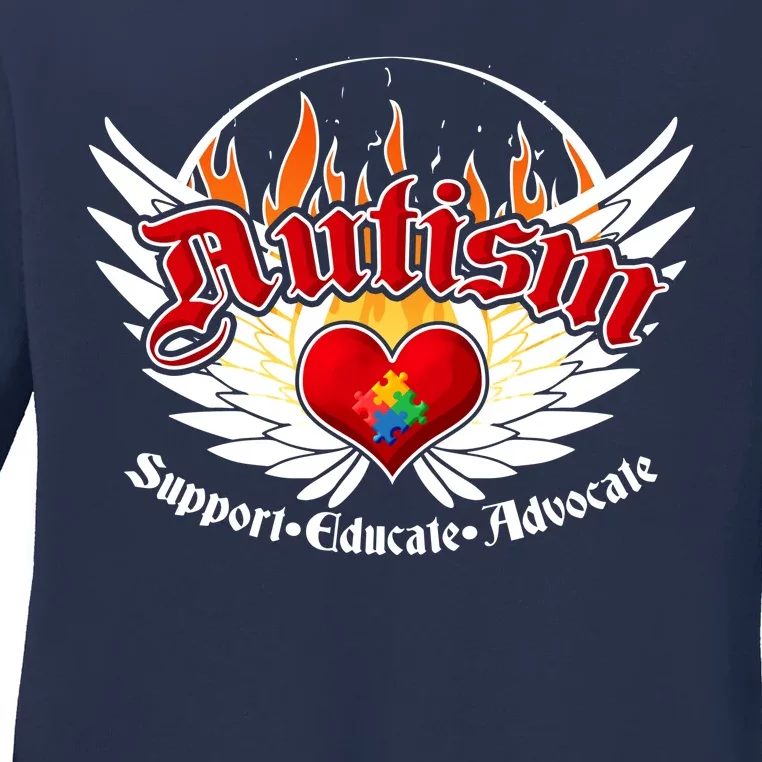 Support Educate Advocate - Autism Flames Ladies Long Sleeve Shirt