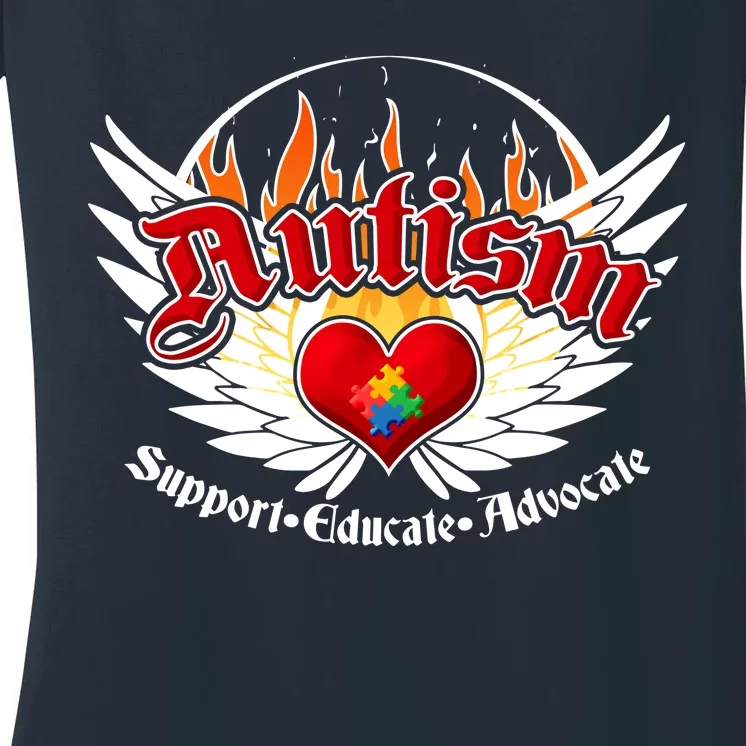 Support Educate Advocate - Autism Flames Women's V-Neck T-Shirt