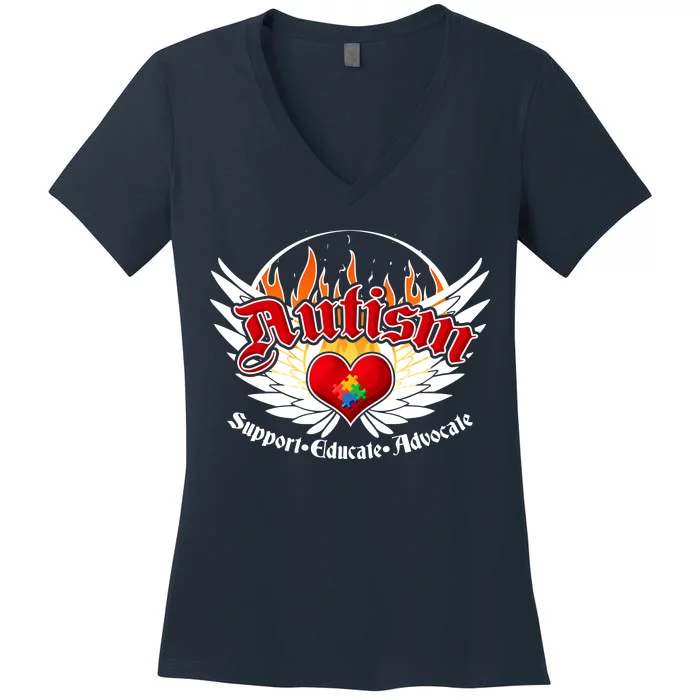 Support Educate Advocate - Autism Flames Women's V-Neck T-Shirt