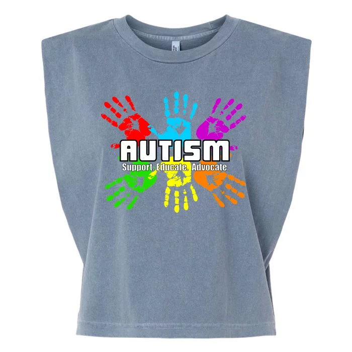 Support Educate Advocate Autism Handprint Garment-Dyed Women's Muscle Tee