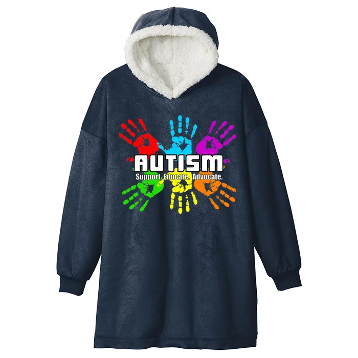 Support Educate Advocate Autism Handprint Hooded Wearable Blanket