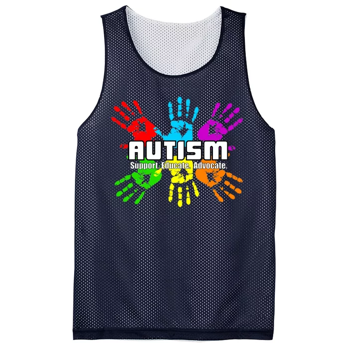 Support Educate Advocate Autism Handprint Mesh Reversible Basketball Jersey Tank