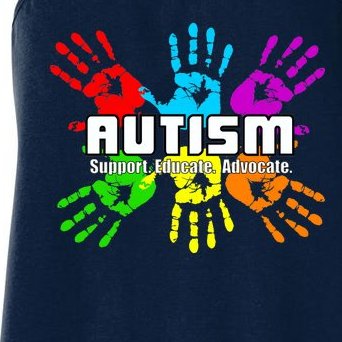 Support Educate Advocate Autism Handprint Women's Racerback Tank