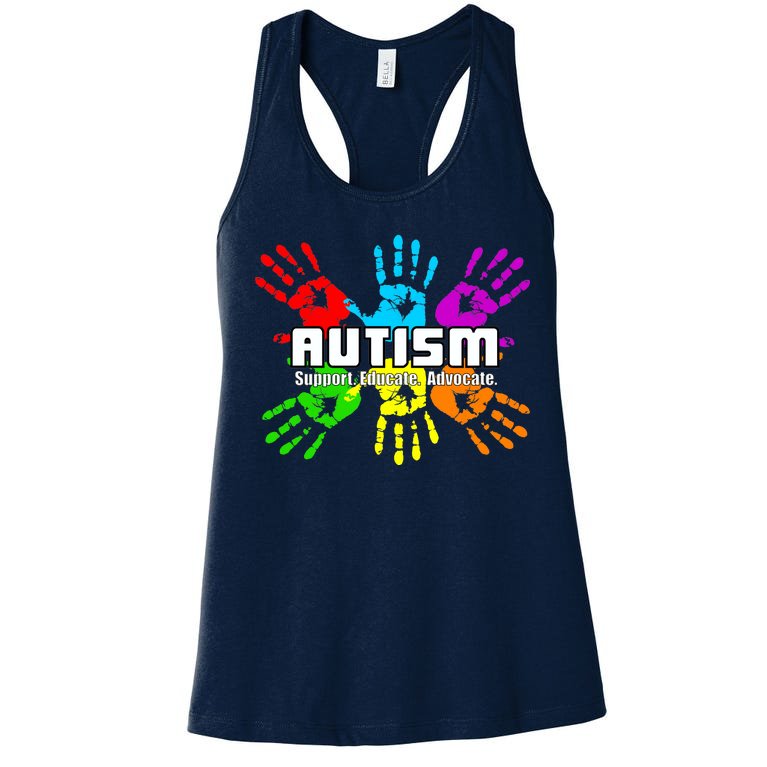 Support Educate Advocate Autism Handprint Women's Racerback Tank