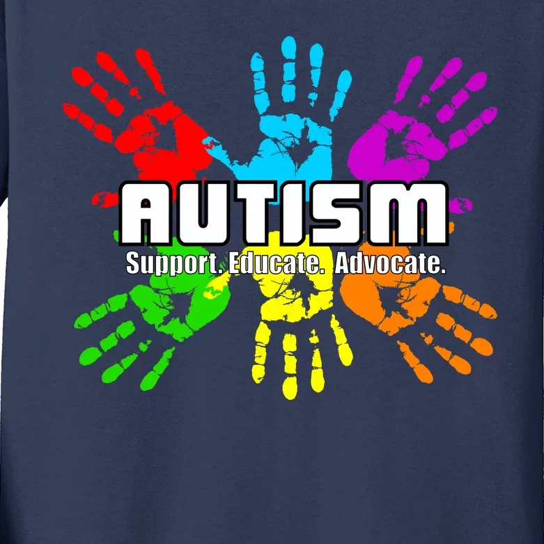 Support Educate Advocate Autism Handprint Kids Long Sleeve Shirt