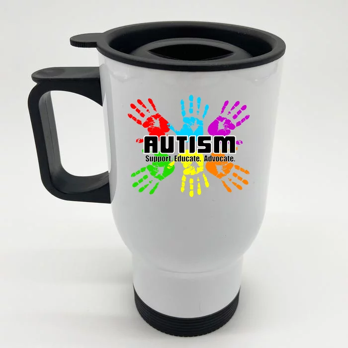 Support Educate Advocate Autism Handprint Front & Back Stainless Steel Travel Mug