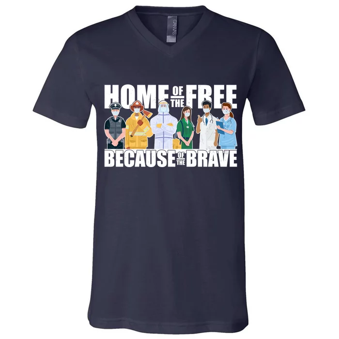 Support Frontline Workers Home Of The Free V-Neck T-Shirt