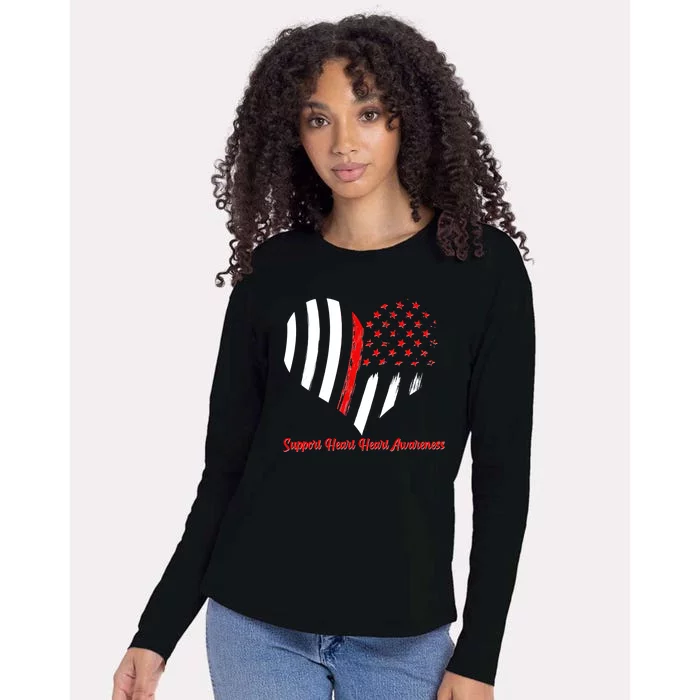 Support Heart Health Awareness - American US Flag Womens Cotton Relaxed Long Sleeve T-Shirt