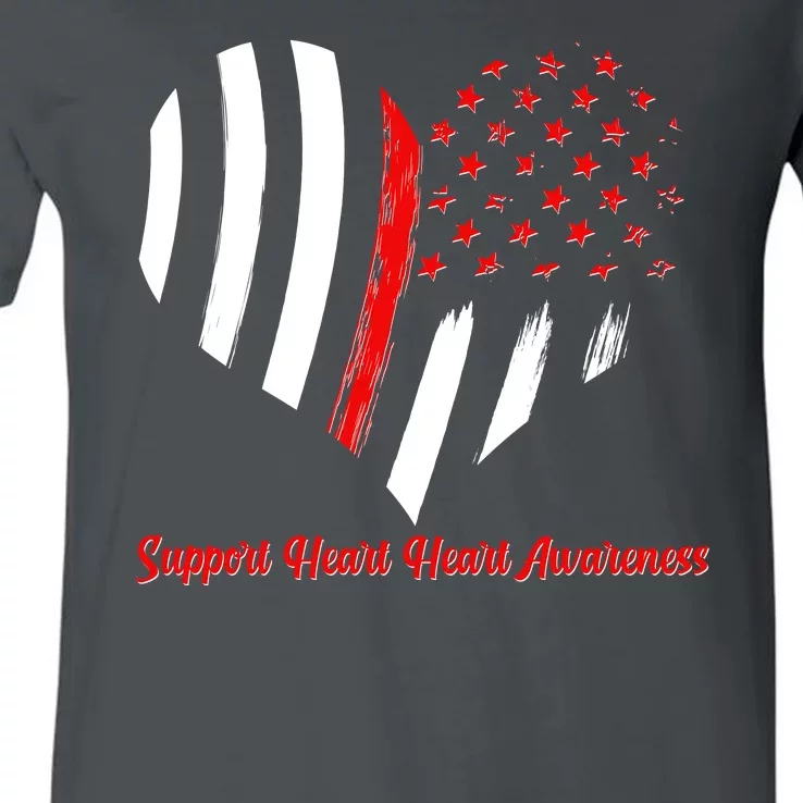 Support Heart Health Awareness - American US Flag V-Neck T-Shirt