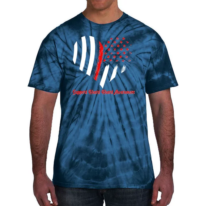 Support Heart Health Awareness - American US Flag Tie-Dye T-Shirt