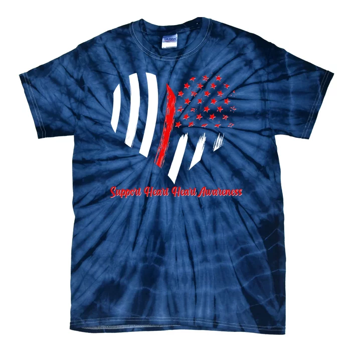 Support Heart Health Awareness - American US Flag Tie-Dye T-Shirt