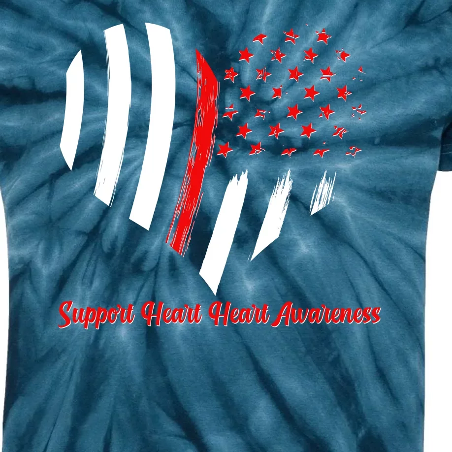 Support Heart Health Awareness - American US Flag Kids Tie-Dye T-Shirt