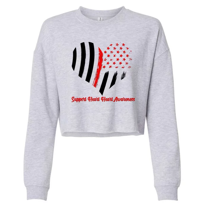 Support Heart Health Awareness - American US Flag Cropped Pullover Crew