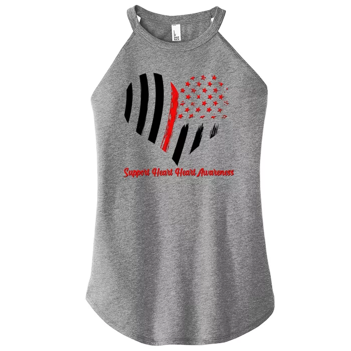 Support Heart Health Awareness - American US Flag Women’s Perfect Tri Rocker Tank