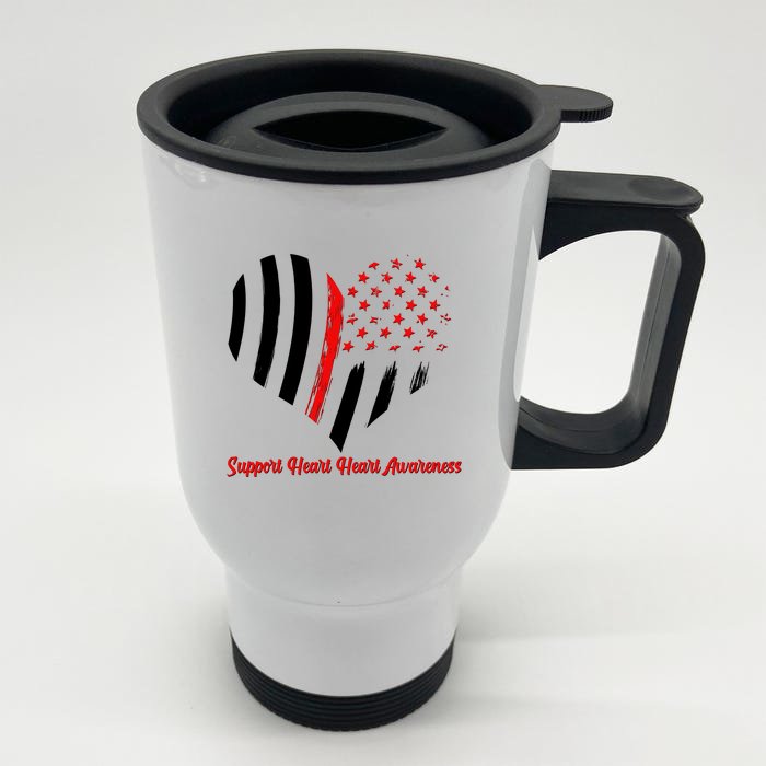 Support Heart Health Awareness - American US Flag Front & Back Stainless Steel Travel Mug