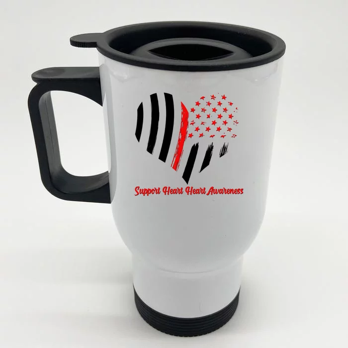 Support Heart Health Awareness - American US Flag Front & Back Stainless Steel Travel Mug