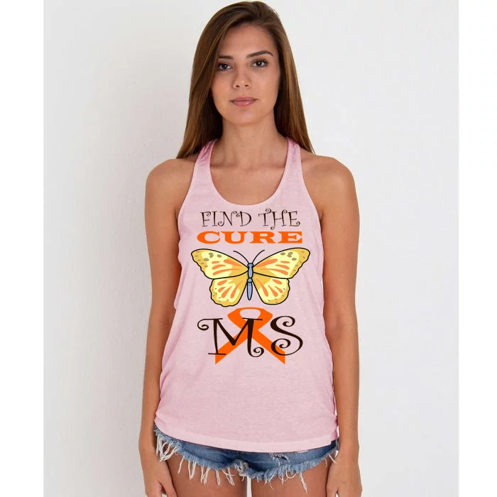 Support MS Help Find The Cure Ribbon Multiple Sclerosis Women's Knotted Racerback Tank