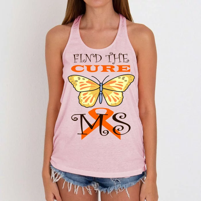 Support MS Help Find The Cure Ribbon Multiple Sclerosis Women's Knotted Racerback Tank