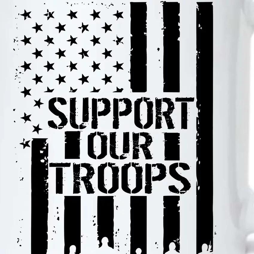 Support Our Troops Distressed American Flag Black Color Changing Mug