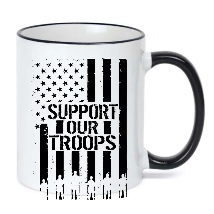 Support Our Troops Distressed American Flag Black Color Changing Mug