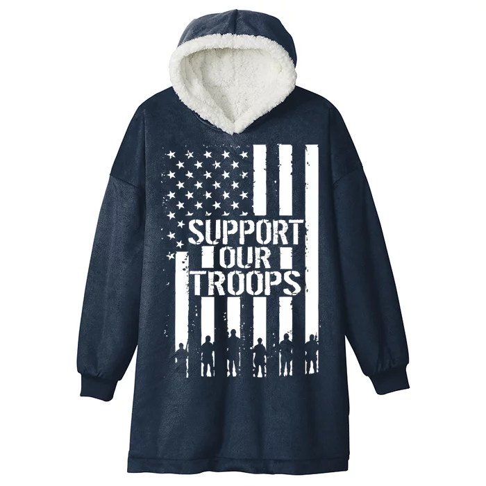 Support Our Troops Distressed American Flag Hooded Wearable Blanket