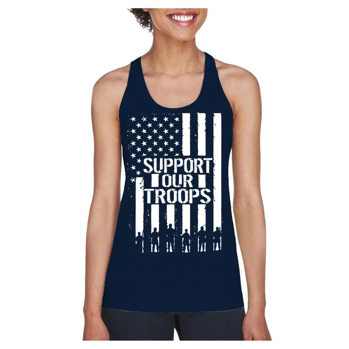 Support Our Troops Distressed American Flag Women's Racerback Tank