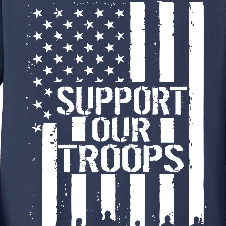 Support Our Troops Distressed American Flag Kids Long Sleeve Shirt