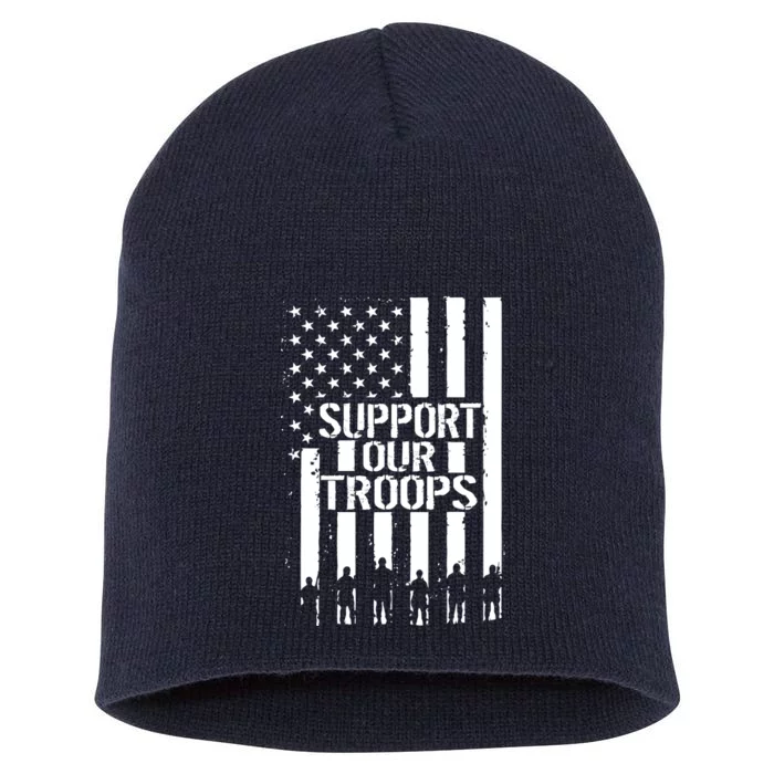 Support Our Troops Distressed American Flag Short Acrylic Beanie