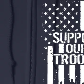 Support Our Troops Distressed American Flag Full Zip Hoodie