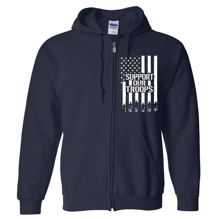 Support Our Troops Distressed American Flag Full Zip Hoodie