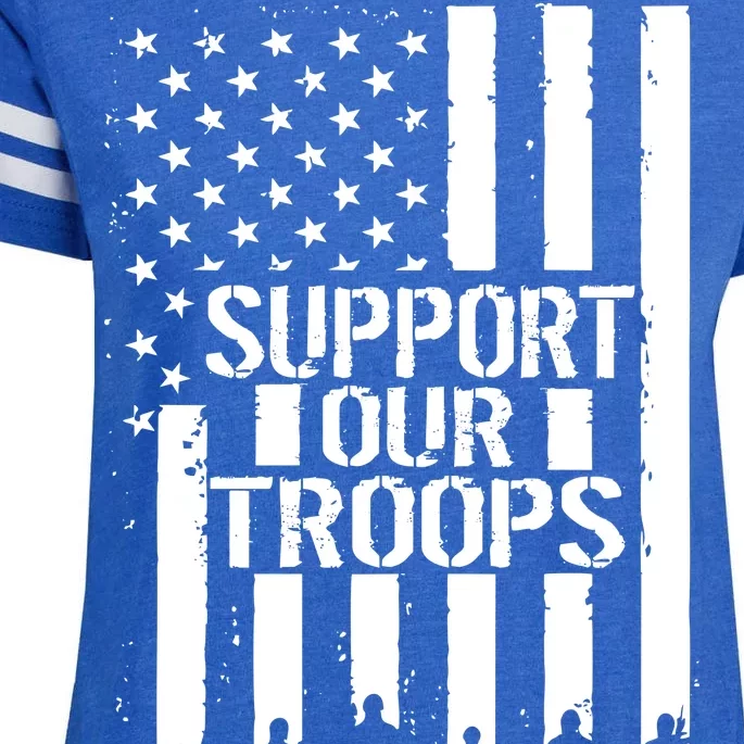 Support Our Troops Distressed American Flag Enza Ladies Jersey Football T-Shirt